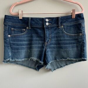 American Eagle Outfitters AE Shortie Denim Shorts Raw Hem Dark Wash